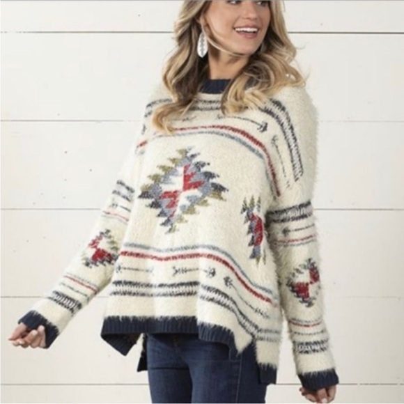 WRANGLER RETRO Aztec Fuzzy Oversized Sweater M - Picture 1 of 6